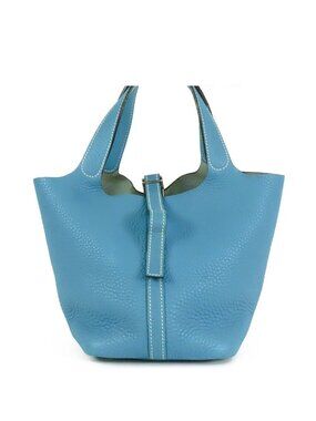 Hermes Picotin PM Blue Jean Silver Taurillon Handbag